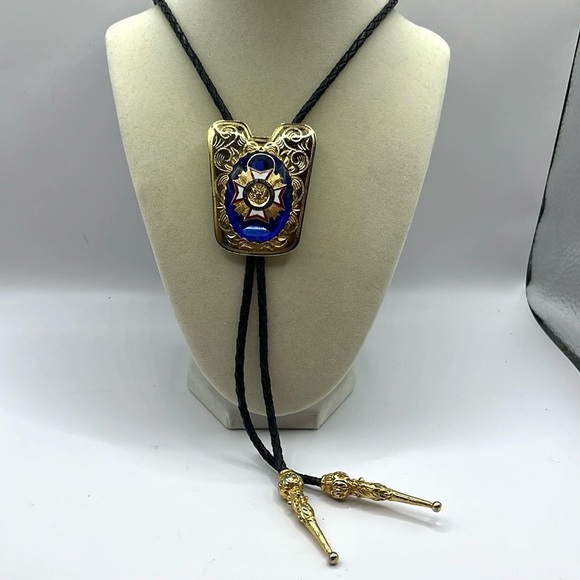 Bolo Tie with Western Accents Veterans of Foreign  Affairs USA  Metal Gold Tie - Picture 6 of 15